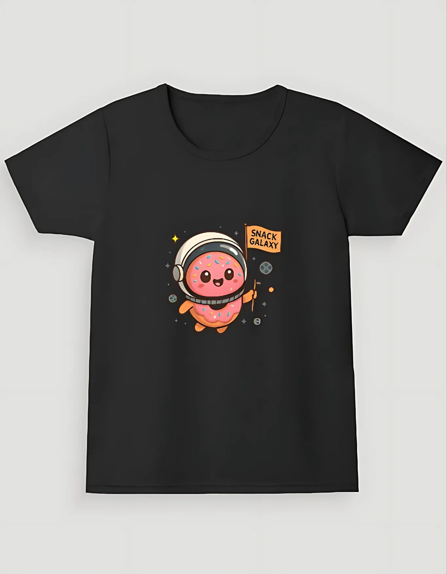 Girls’ Crew Neck T-Shirt – “Snack Galaxy” Donut Astronaut Print | 180 GSM | 100% Cotton | Bio-Washed | Super Combed | Pre-Shrunk