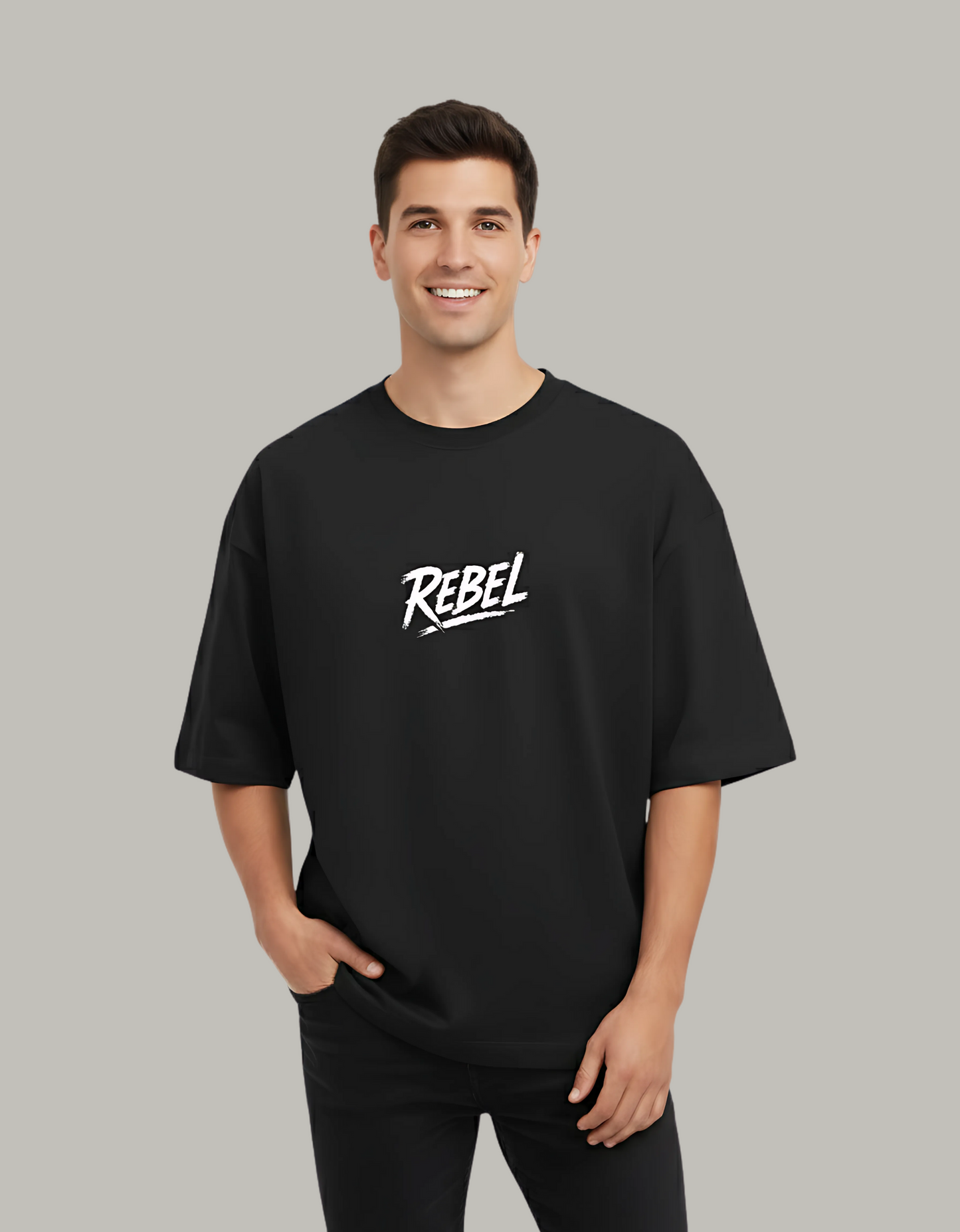 Unisex Terry Oversized Drop Shoulder T-Shirt – Rebel Graphic Print | 260 GSM Cotton Blend