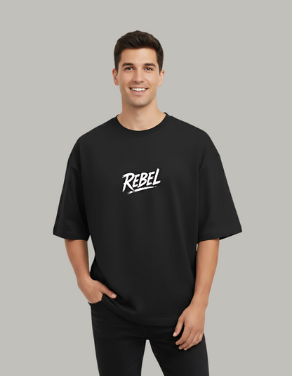 Unisex Terry Oversized Drop Shoulder T-Shirt – Rebel Graphic Print | 260 GSM Cotton Blend