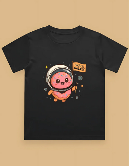 Boys' Crew Neck T-Shirt – “Snack Galaxy” Donut Astronaut Print | 100% Cotton | 180 GSM | Bio-Washed | Regular Fit Tee