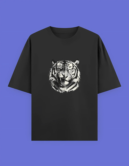 Unisex Oversized T-Shirt | 240 GSM 100% Cotton | Split Tiger Face Graphic | Bio-Washed & Pre-Shrunk