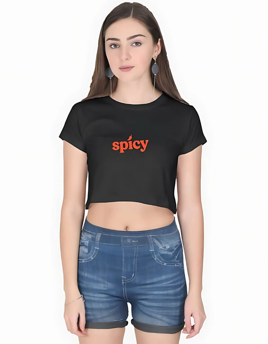 Spicy Printed Women’s Cotton Crop Top – Trendy Casual Wear | 180 GSM Bio-Washed