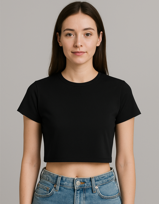 Women’s Plain Baby Tee – Stretchable Gen Z Fit | 240 GSM Cotton-Spandex, Pre-Shrunk, Bio-Washed, Breathable Fabric