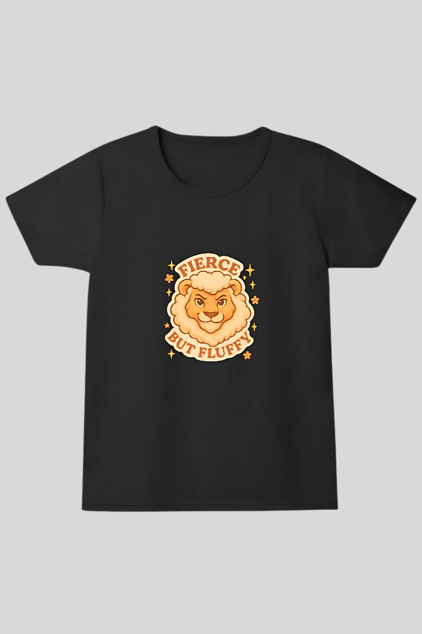 Girls' 100% Cotton T-Shirt for Kids | “Fierce But Fluffy” Cute Lion Print | 180 GSM | Pre-Shrunk | Soft & Bio-Washed