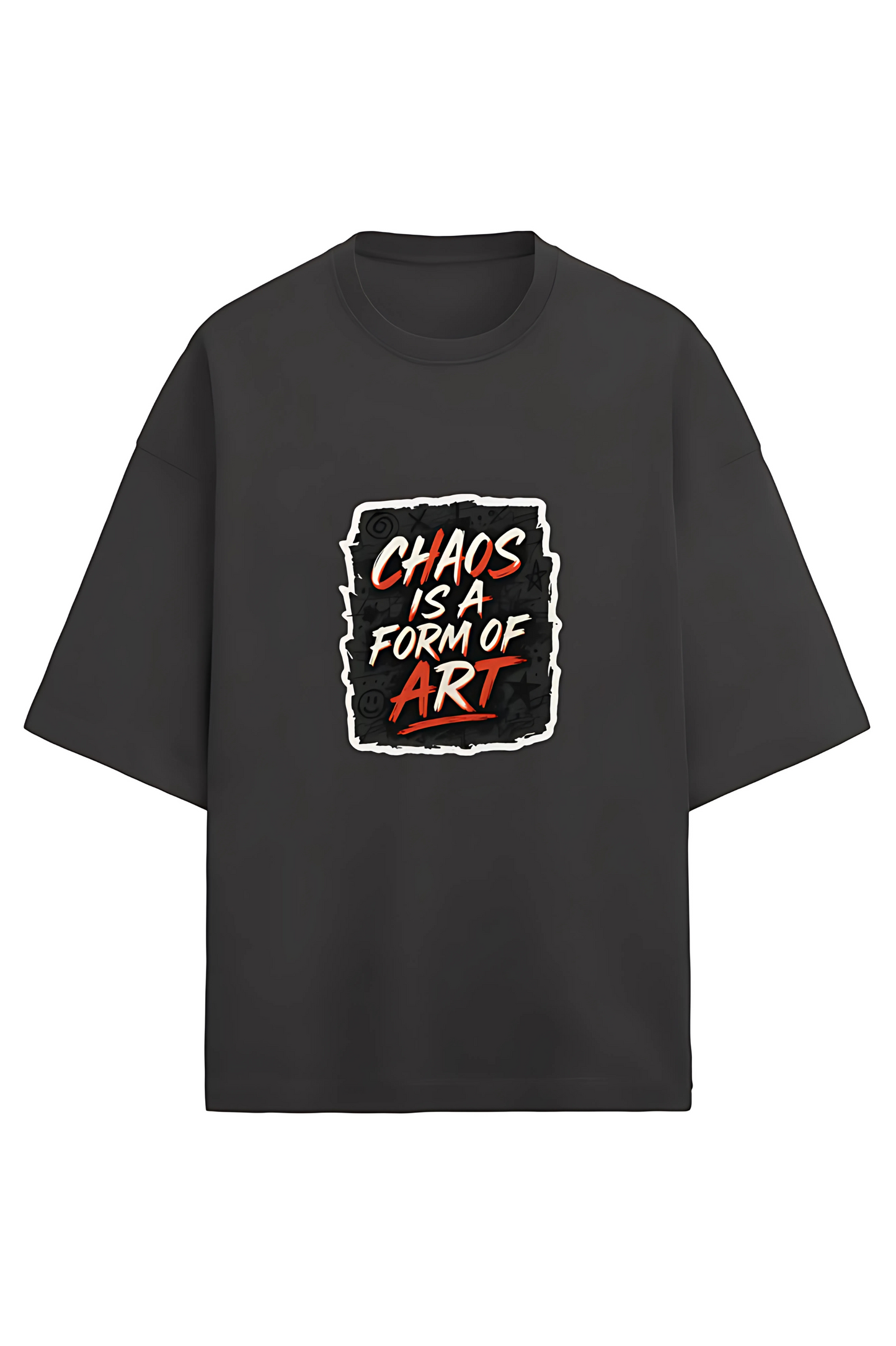 Chaos Is a Form of Art Men’s Terry Oversized T-Shirt – 280 GSM | Street Art Graphic | Cotton Poly Blend | Drop Shoulder | Unisex Fit