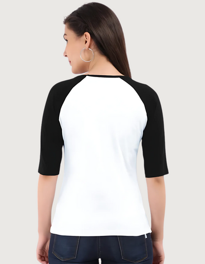 Women’s Black & White Raglan T-Shirt – “It’s My New Normal” Print | 100% Super Combed Cotton | Regular Fit | 180 GSM