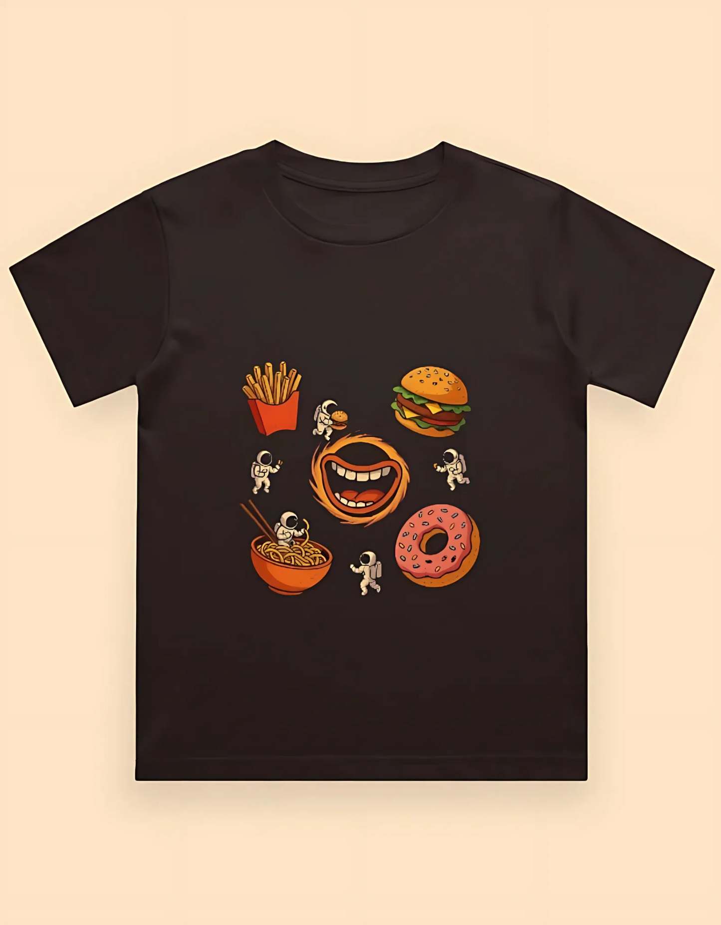 Boy’s Crew Neck T-Shirt | 180 GSM 100% Cotton | Galaxy Food Astronaut Print | Regular Fit