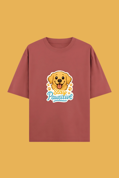 Unisex Oversized T-Shirt | 100% Cotton | “Stay Pawsitive” Golden Retriever Print | 240 GSM | Bio-Washed & Pre-Shrunk