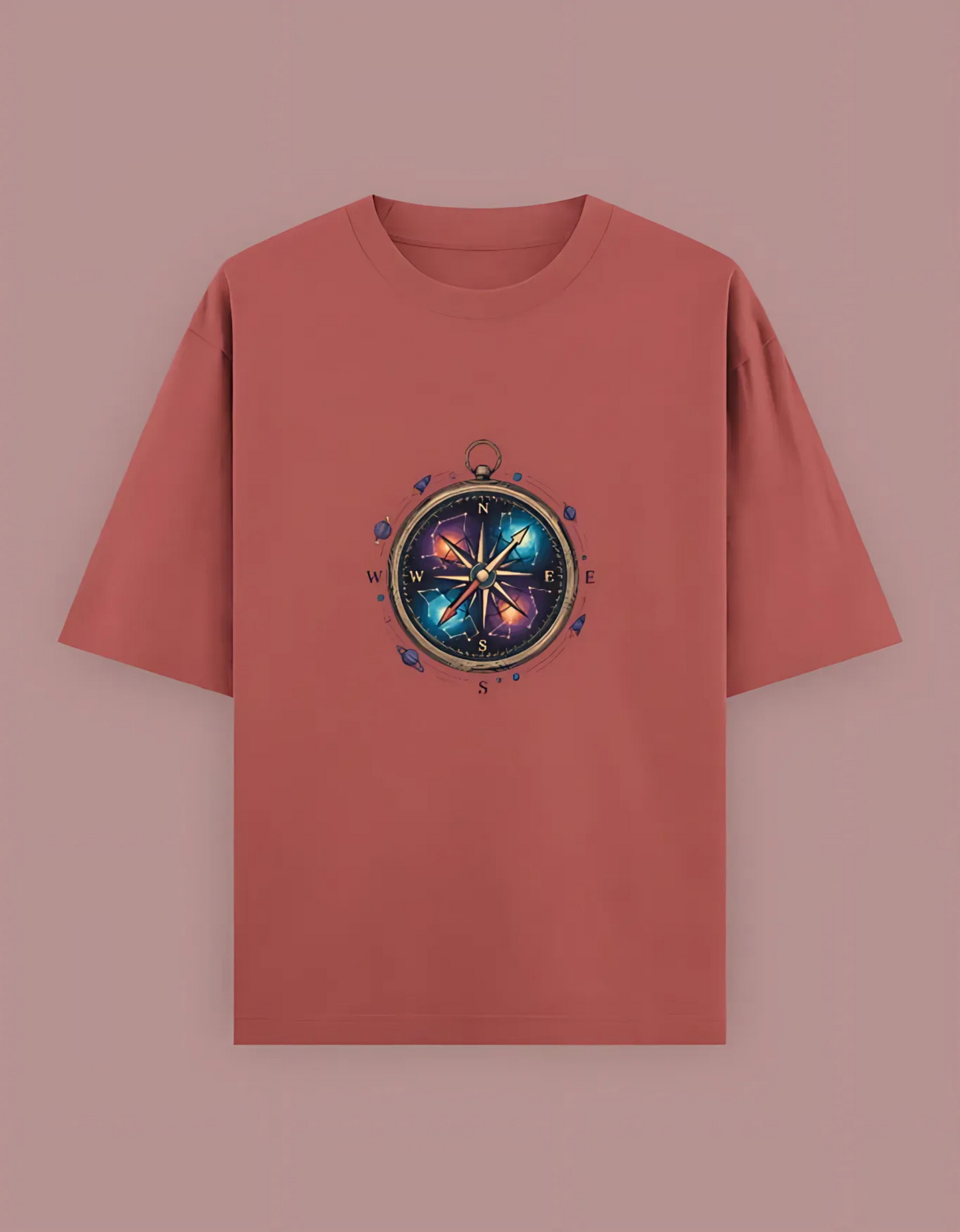 Unisex Oversized T-Shirt with Cosmic Compass Print | 240 GSM Heavy Cotton | Space Explorer Graphic Tee