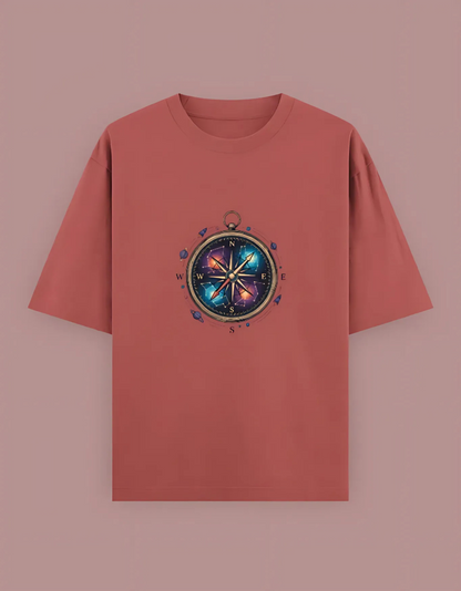 Unisex Oversized T-Shirt with Cosmic Compass Print | 240 GSM Heavy Cotton | Space Explorer Graphic Tee