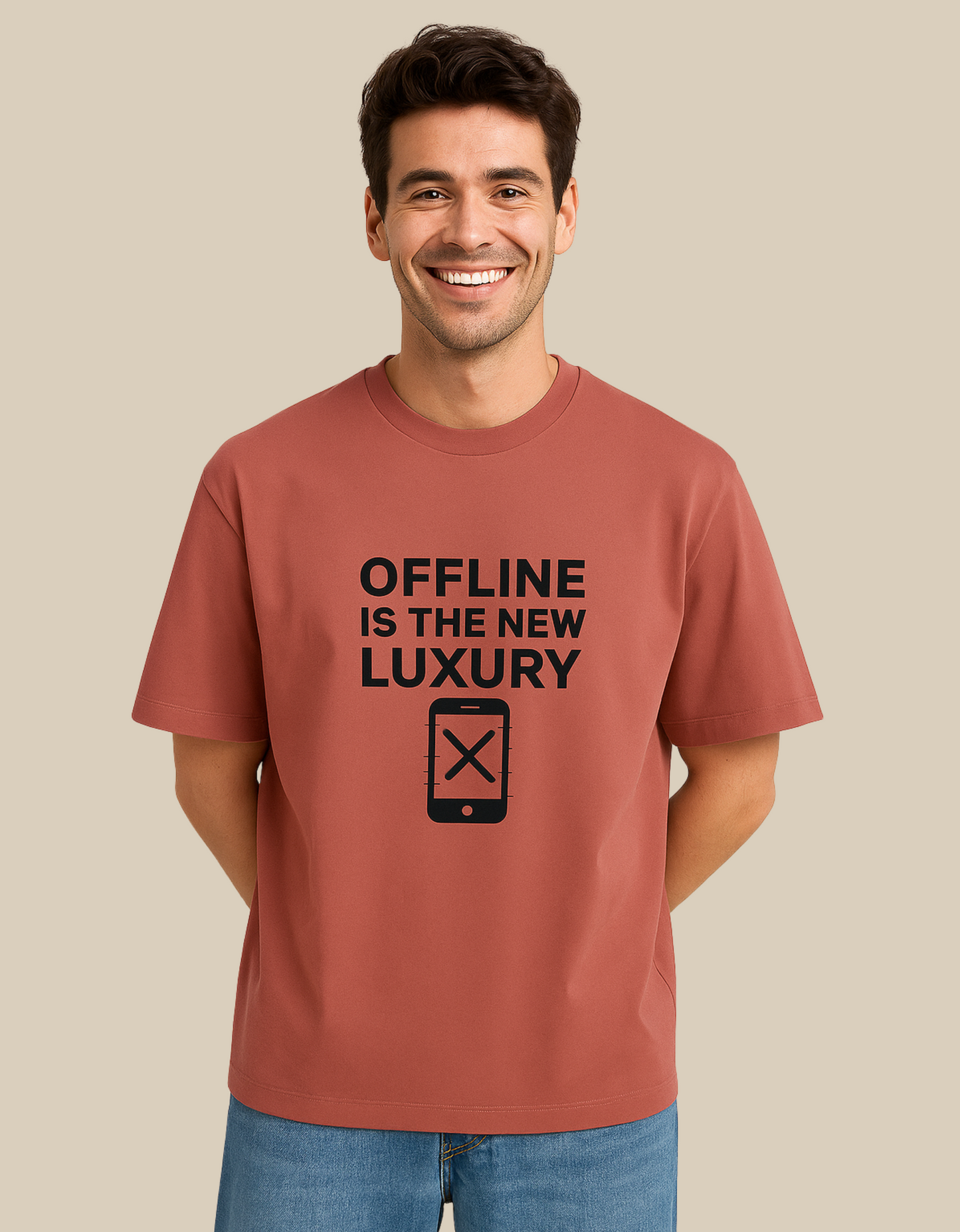 Unisex Oversized Classic T-Shirt – "Offline Is The New Luxury" Print | 240 GSM 100% Cotton