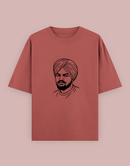 Unisex Oversized Cotton T-Shirt – Sidhu Moosewala Line Art Tribute Print | 240 GSM | 100% Cotton | Punjabi Streetwear