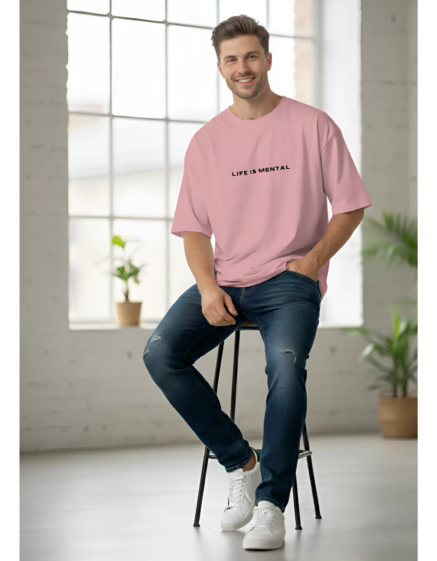 Unisex "Life is Mental" Terry Oversized T-Shirt - Drop Shoulder Tee