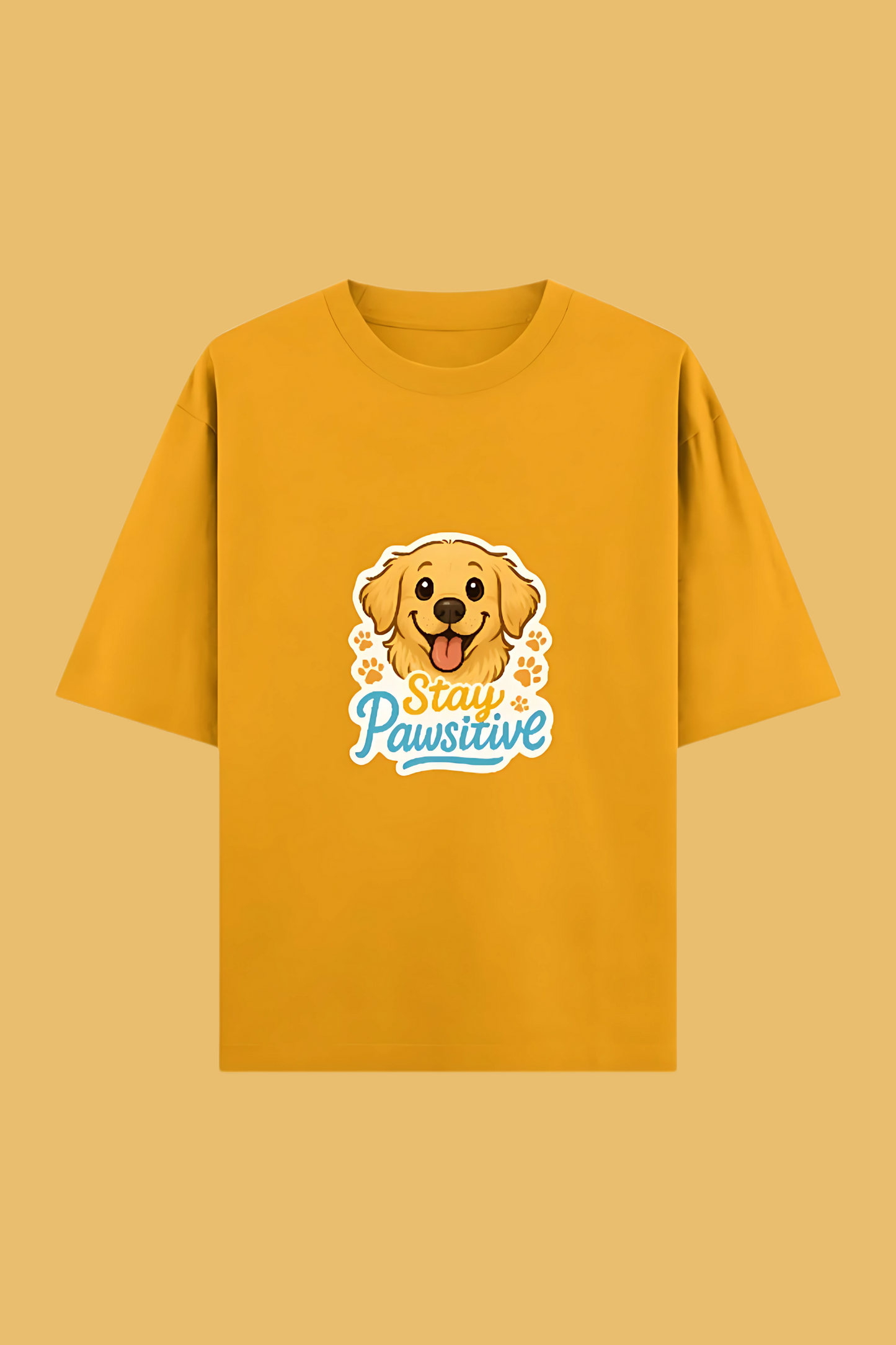 Unisex Oversized T-Shirt | 100% Cotton | “Stay Pawsitive” Golden Retriever Print | 240 GSM | Bio-Washed & Pre-Shrunk