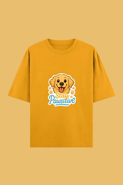 Unisex Oversized T-Shirt | 100% Cotton | “Stay Pawsitive” Golden Retriever Print | 240 GSM | Bio-Washed & Pre-Shrunk