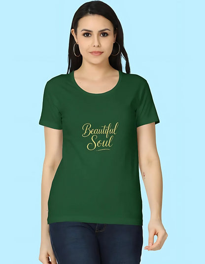 Women's Regular Fit 100% Cotton T-Shirt – Beautiful Soul Typography Print | Super Combed, Bio-Washed, Folded Neck