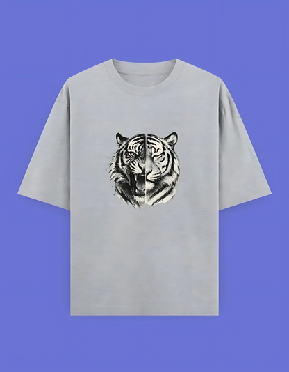 Unisex Oversized T-Shirt | 240 GSM 100% Cotton | Split Tiger Face Graphic | Bio-Washed & Pre-Shrunk