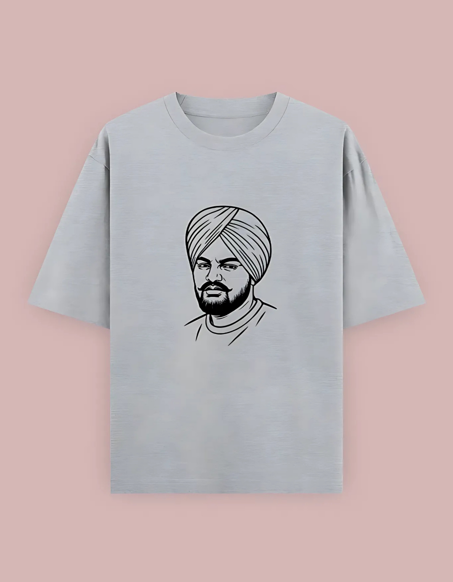 Unisex Oversized Cotton T-Shirt – Sidhu Moosewala Line Art Tribute Print | 240 GSM | 100% Cotton | Punjabi Streetwear
