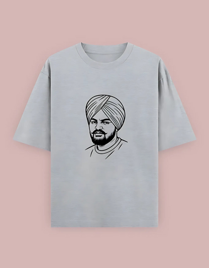 Unisex Oversized Cotton T-Shirt – Sidhu Moosewala Line Art Tribute Print | 240 GSM | 100% Cotton | Punjabi Streetwear