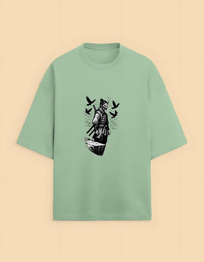Unisex Oversized Samurai Graphic T-Shirt – Heavyweight 280 GSM | Drop Shoulder Fit | 90% Cotton 10% Polyester
