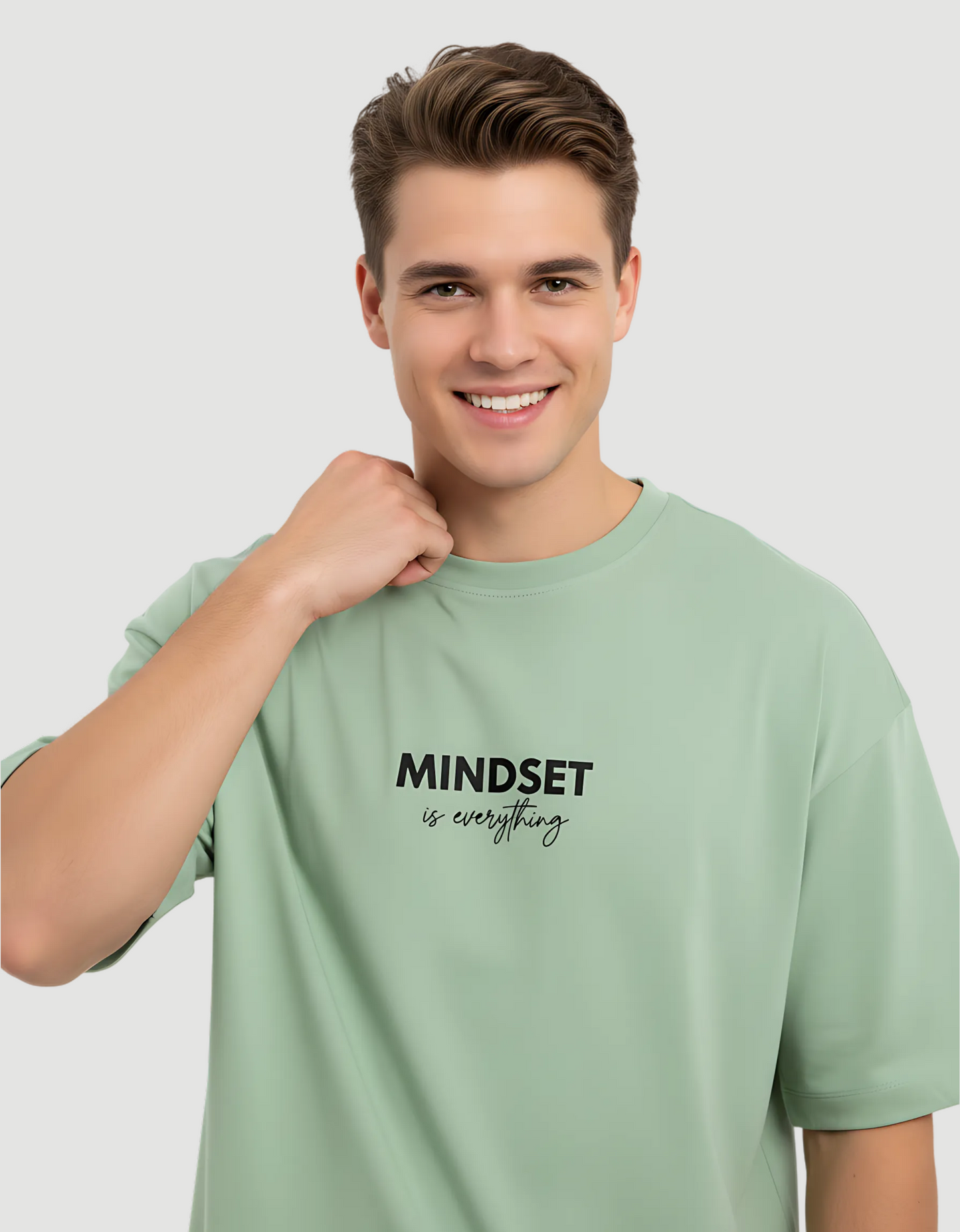 Unisex Terry Oversized Tee – Drop Shoulder, 260 GSM Cotton Blend, “Mindset is Everything” Print