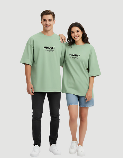 Unisex Terry Oversized Tee – Drop Shoulder, 260 GSM Cotton Blend, “Mindset is Everything” Print
