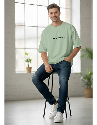 Unisex "Life is Mental" Terry Oversized T-Shirt - Drop Shoulder Tee