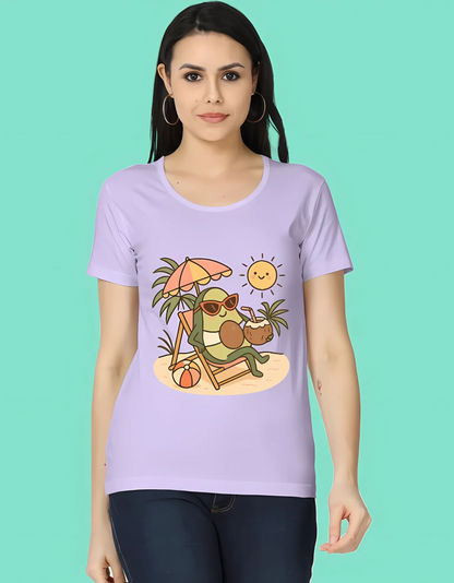 Women’s Classic Fit T-Shirt – Relaxed Avocado Beach Print | 100% Cotton | 180 GSM | Summer Casual Graphic Tee