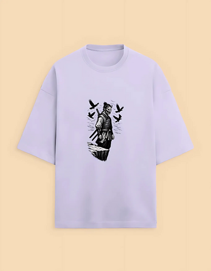 Unisex Oversized Samurai Graphic T-Shirt – Heavyweight 280 GSM | Drop Shoulder Fit | 90% Cotton 10% Polyester