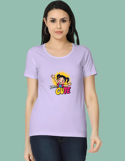 Women’s Classic Cotton T-Shirt – “I Am So Cute” Cartoon Girl Graphic | 180 GSM | Regular Fit | Vibrant Print