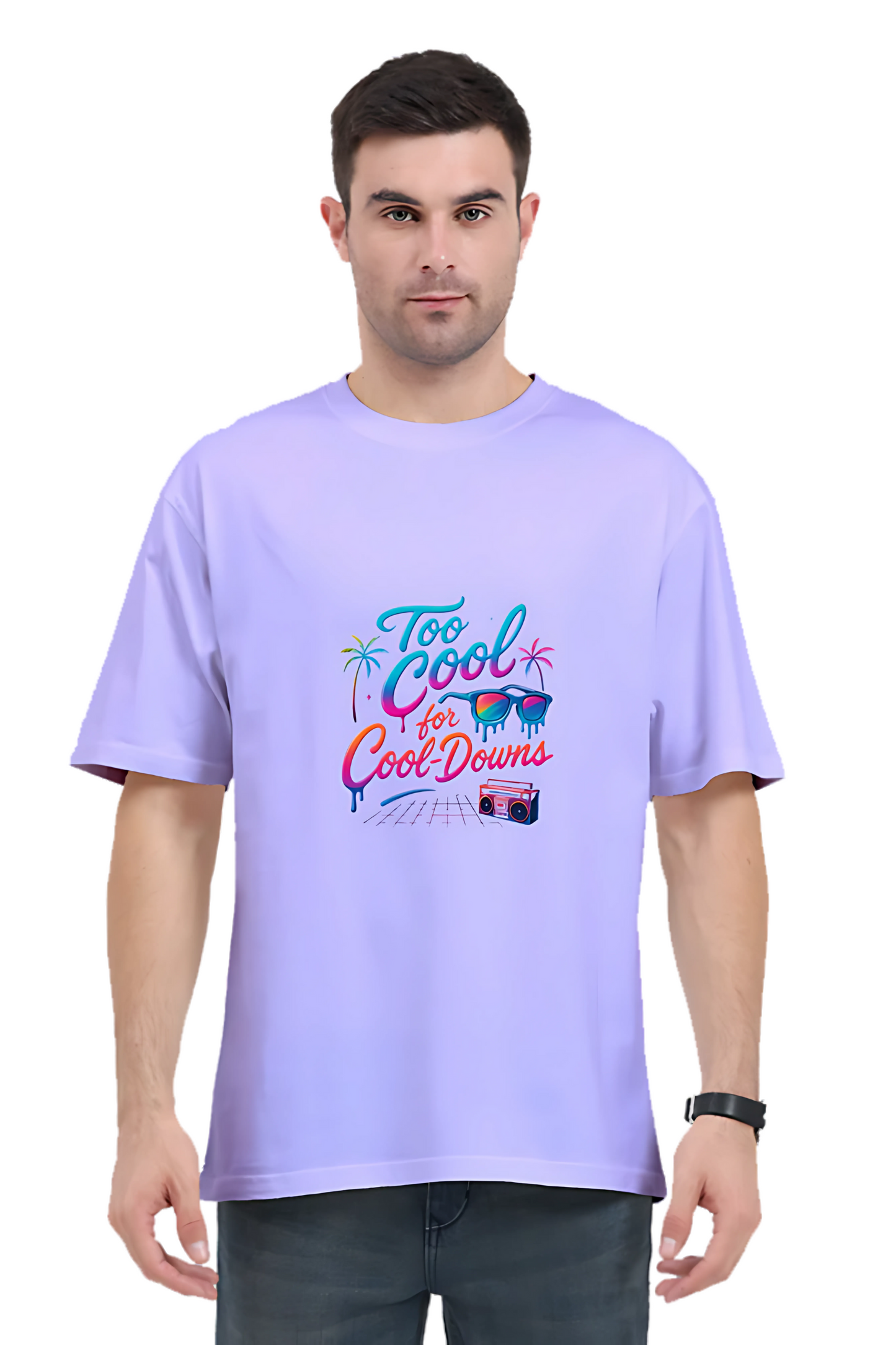 Men’s Oversized T-Shirt – 240 GSM Cotton | “Too Cool for Cool-Downs” Neon Graphic | Unisex Fit | Bio-Washed & Pre-Shrunk