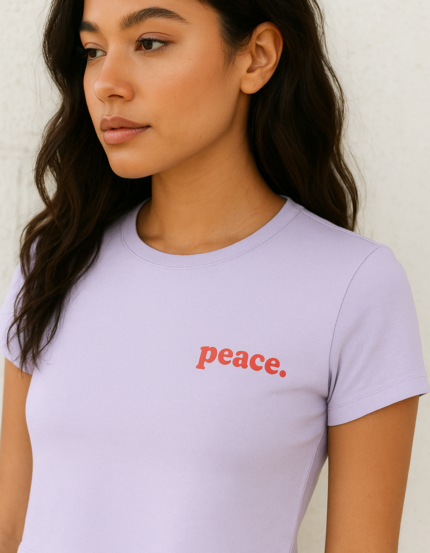 Women’s Black Baby Tee – “Peace.” Printed | 240 GSM Premium Cotton Stretchable Crop Fit