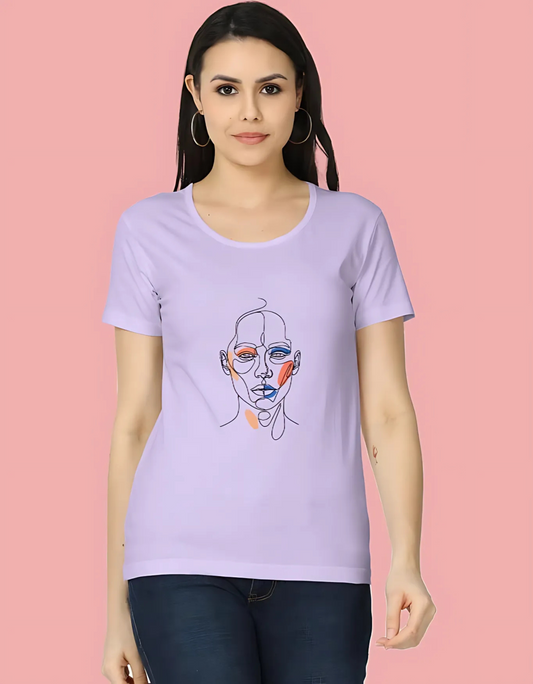 Women’s Classic T-Shirt with Abstract Face Art Print | 180 GSM Super Combed Cotton | Minimal Line Aesthetic Tee
