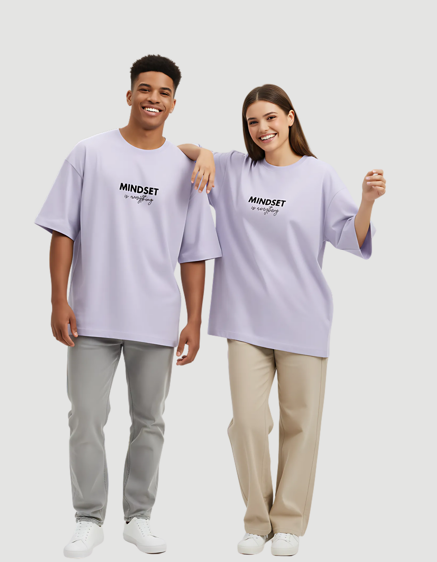 Unisex Terry Oversized Tee – Drop Shoulder, 260 GSM Cotton Blend, “Mindset is Everything” Print