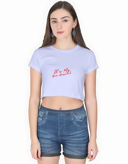 Women’s Cotton Crop Top – “It’s My New Normal” Print | 100% Super Combed Cotton | 180 GSM | Gen Z Style | Pre-Shrunk & Bio-Washed