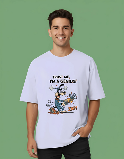 Unisex Oversized T-Shirt – “Trust Me, I'm a Genius!” Cartoon Print | 180 GSM Cotton | Pre-Shrunk | Bold Graphic Streetwear