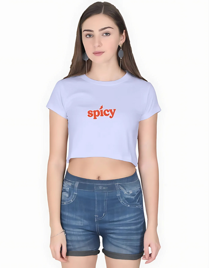 Spicy Printed Women’s Cotton Crop Top – Trendy Casual Wear | 180 GSM Bio-Washed