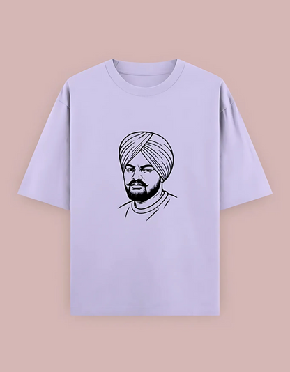Unisex Oversized Cotton T-Shirt – Sidhu Moosewala Line Art Tribute Print | 240 GSM | 100% Cotton | Punjabi Streetwear