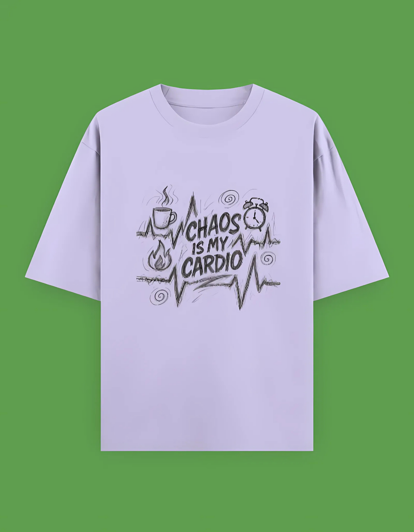 Unisex Oversized Terry T-Shirt – Chaos Is My Cardio Graphic | 280 GSM Cotton Blend | Drop Shoulder Fit