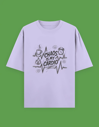 Unisex Oversized Terry T-Shirt – Chaos Is My Cardio Graphic | 280 GSM Cotton Blend | Drop Shoulder Fit