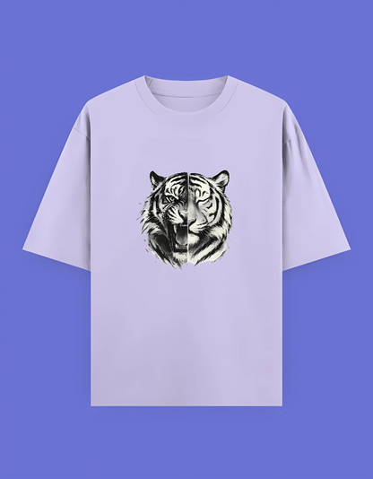 Unisex Oversized T-Shirt | 240 GSM 100% Cotton | Split Tiger Face Graphic | Bio-Washed & Pre-Shrunk