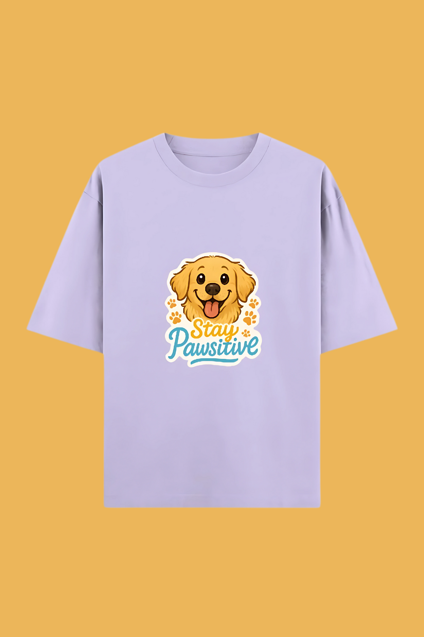 Unisex Oversized T-Shirt | 100% Cotton | “Stay Pawsitive” Golden Retriever Print | 240 GSM | Bio-Washed & Pre-Shrunk