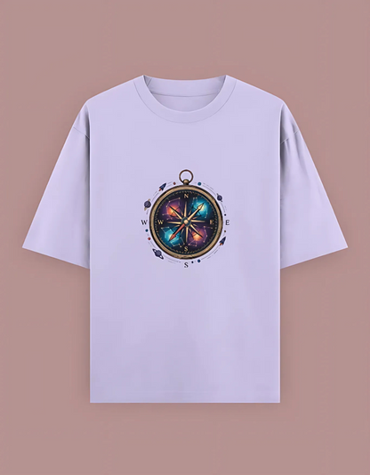 Unisex Oversized T-Shirt with Cosmic Compass Print | 240 GSM Heavy Cotton | Space Explorer Graphic Tee