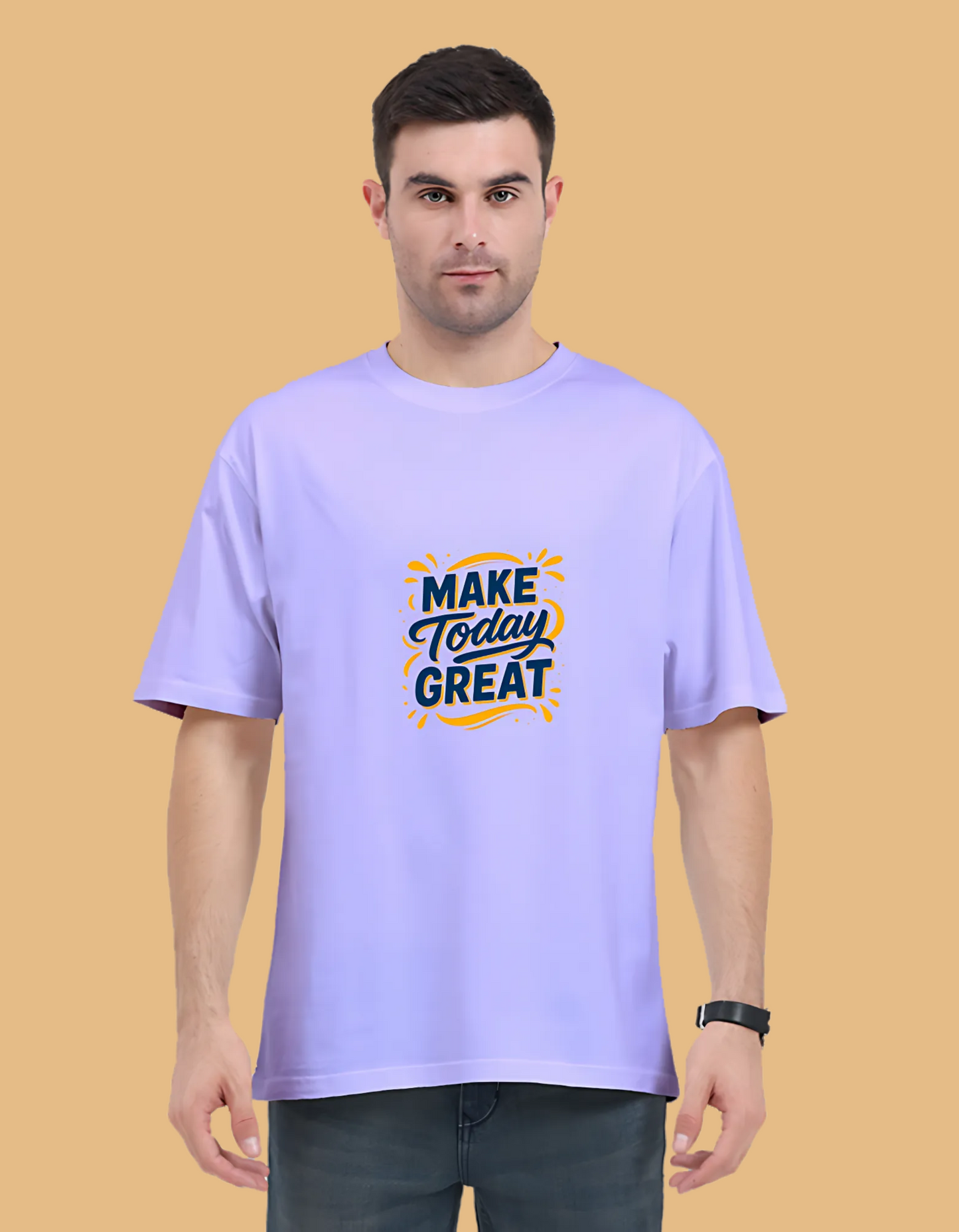 Unisex Oversized Classic T-Shirt – “Make Today Great” Motivational Graphic Print | 240 GSM, Super Combed Cotton