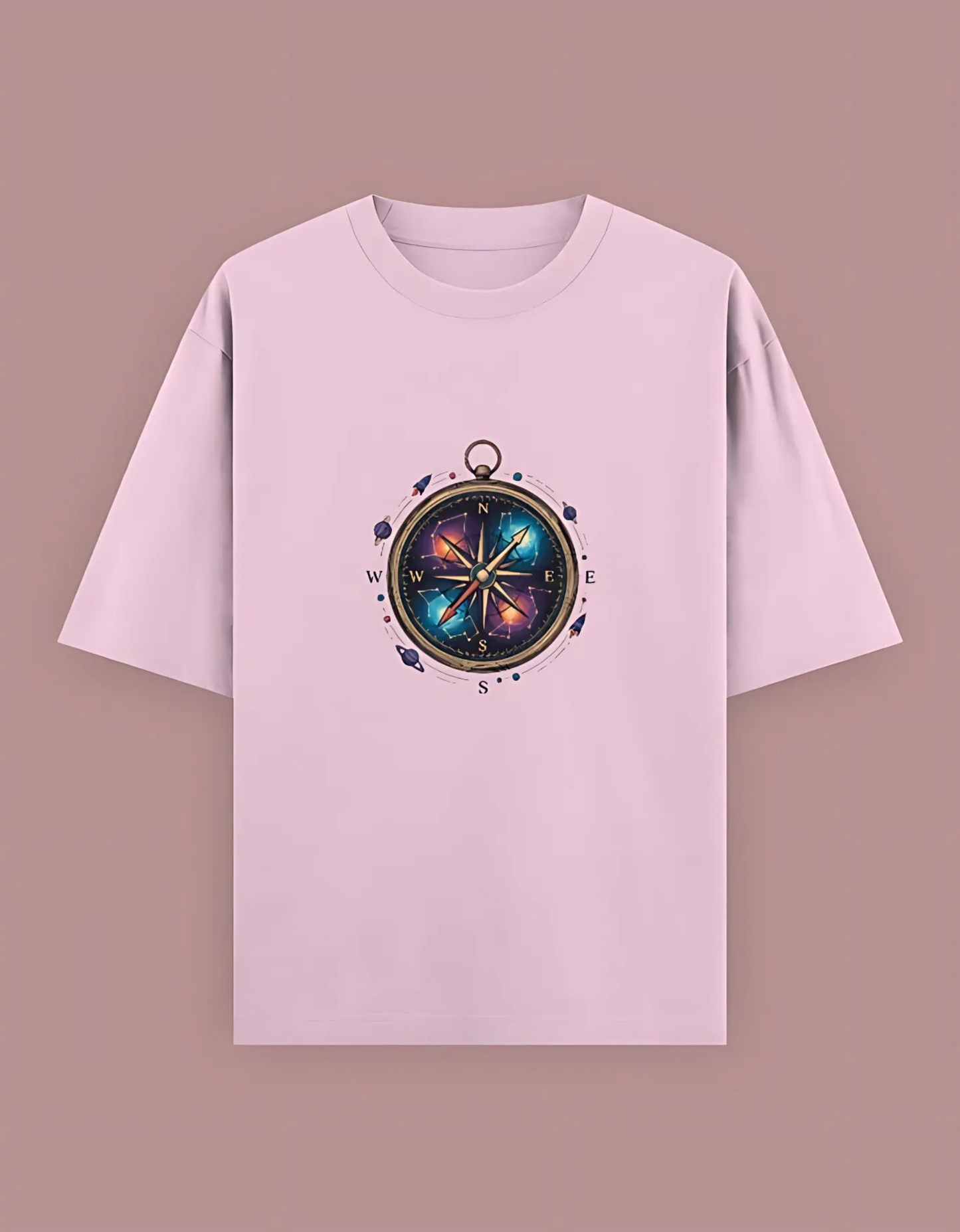 Unisex Oversized T-Shirt with Cosmic Compass Print | 240 GSM Heavy Cotton | Space Explorer Graphic Tee