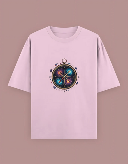 Unisex Oversized T-Shirt with Cosmic Compass Print | 240 GSM Heavy Cotton | Space Explorer Graphic Tee