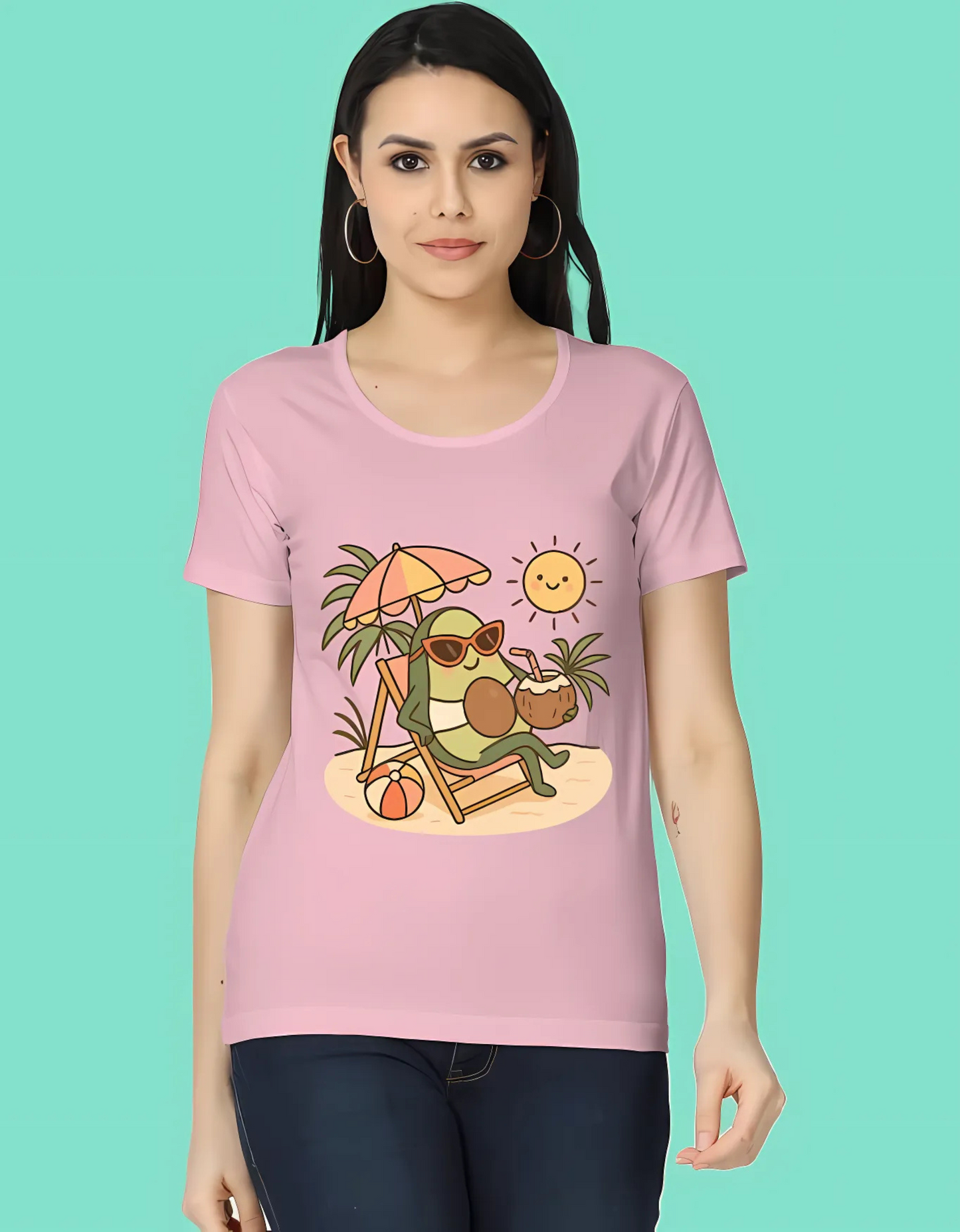 Women’s Classic Fit T-Shirt – Relaxed Avocado Beach Print | 100% Cotton | 180 GSM | Summer Casual Graphic Tee