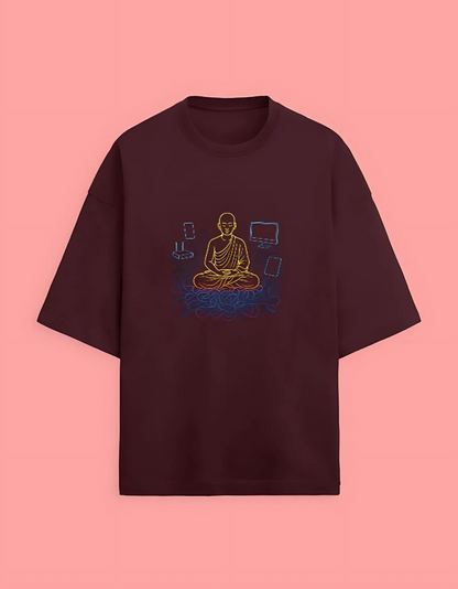 Unisex Terry Oversized T-Shirt | 280 GSM Cotton Blend | Digital Monk Neon Graphic | Drop Shoulder Fit