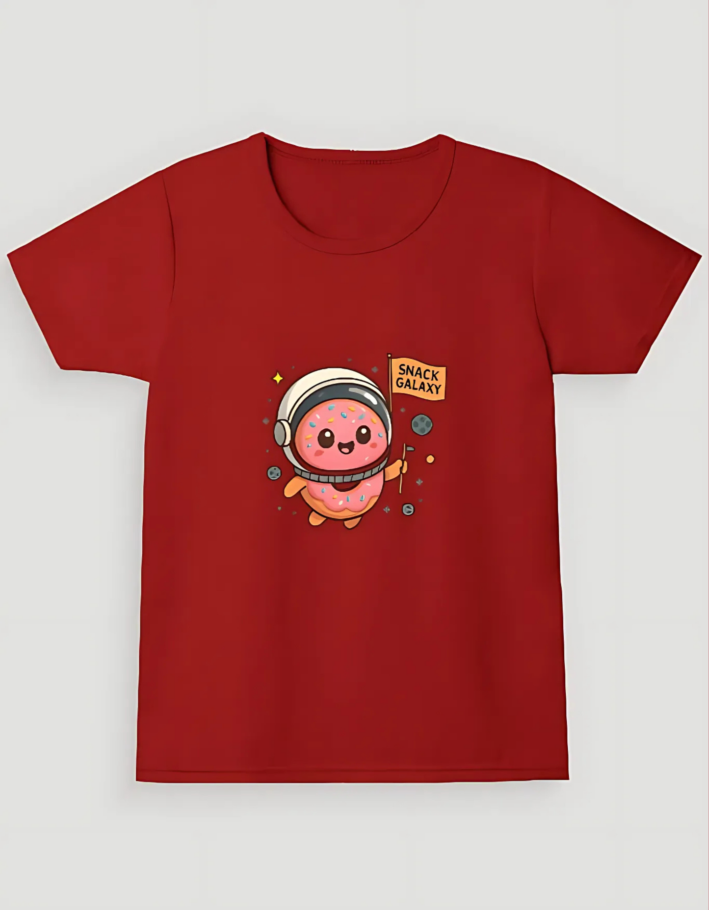 Girls’ Crew Neck T-Shirt – “Snack Galaxy” Donut Astronaut Print | 180 GSM | 100% Cotton | Bio-Washed | Super Combed | Pre-Shrunk