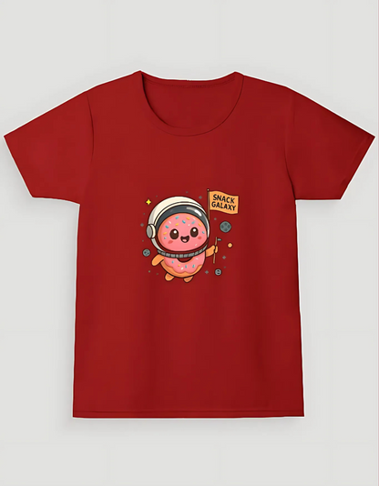 Girls’ Crew Neck T-Shirt – “Snack Galaxy” Donut Astronaut Print | 180 GSM | 100% Cotton | Bio-Washed | Super Combed | Pre-Shrunk